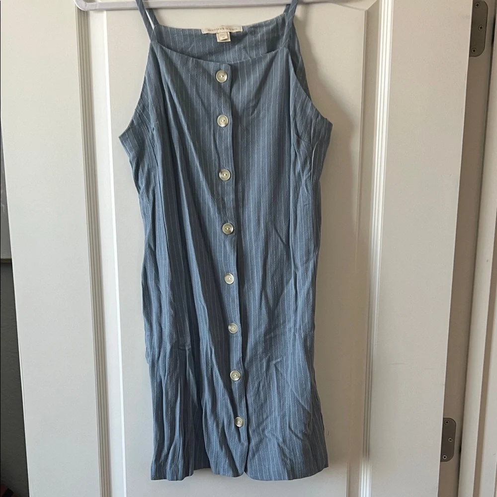 Striped Light Blue Button-Front Mini Dress - Picture 1 of 3